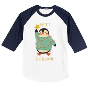 Merry Christmas Penguin Cool Gift Baseball Sleeve Shirt