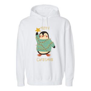 Merry Christmas Penguin Cool Gift Garment-Dyed Fleece Hoodie