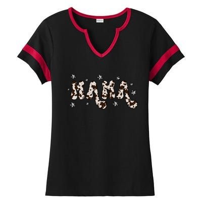 Mama Cow Print Mom Mother's Day Ladies Halftime Notch Neck Tee