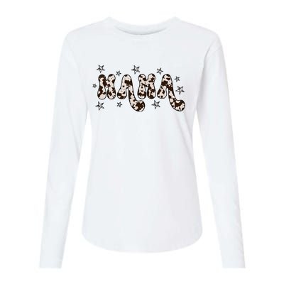 Mama Cow Print Mom Mother's Day Womens Cotton Relaxed Long Sleeve T-Shirt