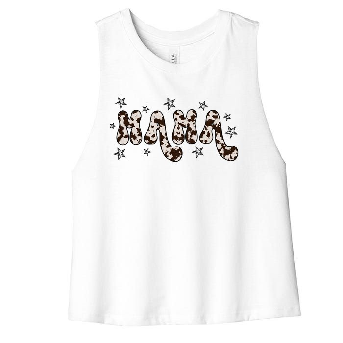 Mama Cow Print Mom Mother's Day Women's Racerback Cropped Tank