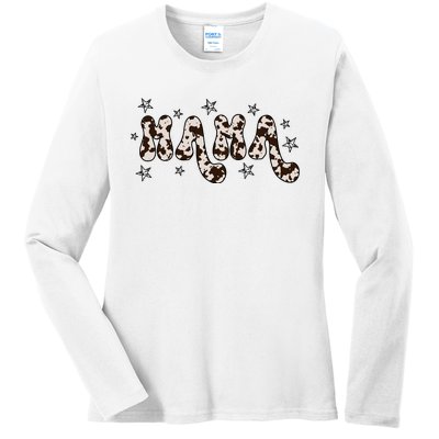 Mama Cow Print Mom Mother's Day Ladies Long Sleeve Shirt