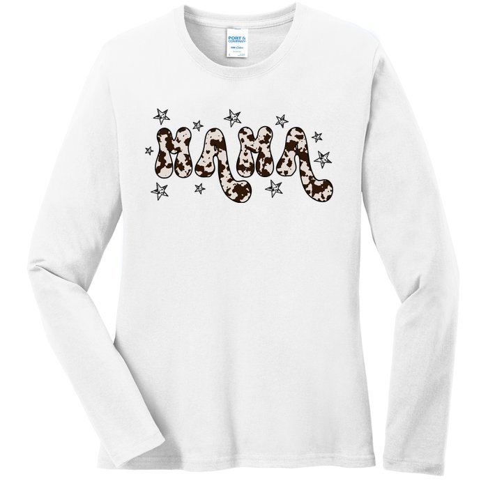 Mama Cow Print Mom Mother's Day Ladies Long Sleeve Shirt