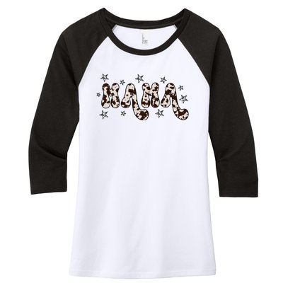 Mama Cow Print Mom Mother's Day Women's Tri-Blend 3/4-Sleeve Raglan Shirt