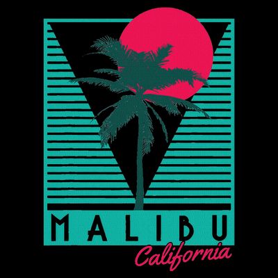 Malibu California Palm Trees Surf Vintage Retro T-Shirt