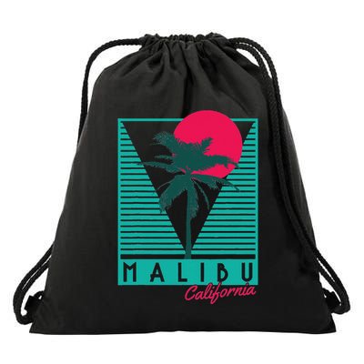 Malibu California Palm Trees Surf Vintage Retro Drawstring Bag