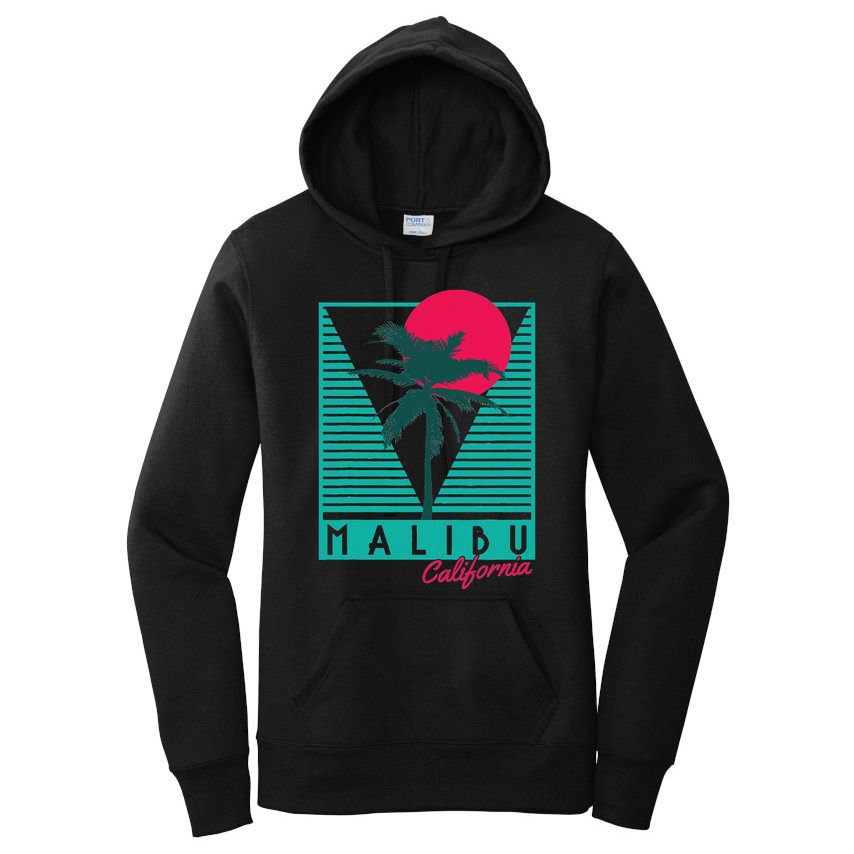 Malibu California Palm Trees Surf Vintage Retro Women's Pullover Hoodie