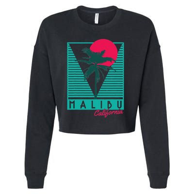 Malibu California Palm Trees Surf Vintage Retro Cropped Pullover Crew