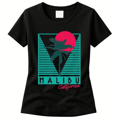 Malibu California Palm Trees Surf Vintage Retro Womens T-Shirt