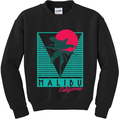 Malibu California Palm Trees Surf Vintage Retro Kids Sweatshirt