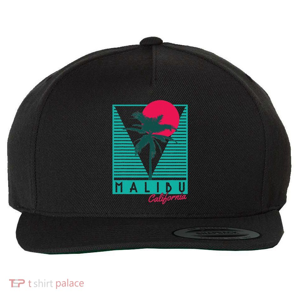 Malibu California Palm Trees Surf Vintage Retro Wool Snapback Cap