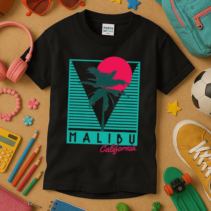 Malibu California Palm Trees Surf Vintage Retro Kids T-Shirt