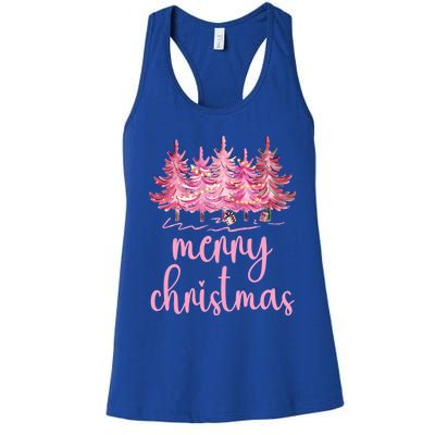 Merry Christmas Pink Christmas Tree Santa Xmas Gift Women's Racerback Tank