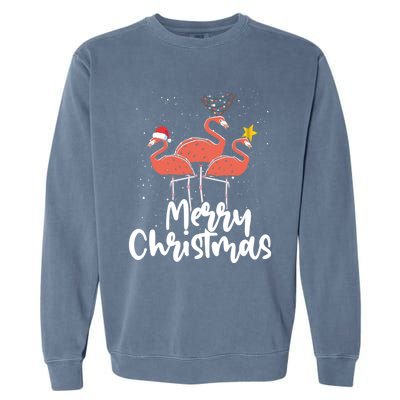 Merry Christmas Pink Flamingo Lover Xmas Wading Bird Gift Garment-Dyed Sweatshirt