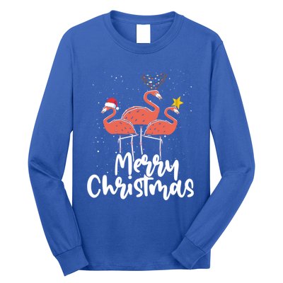 Merry Christmas Pink Flamingo Lover Xmas Wading Bird Gift Long Sleeve Shirt