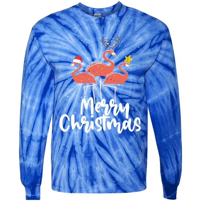 Merry Christmas Pink Flamingo Lover Xmas Wading Bird Gift Tie-Dye Long Sleeve Shirt