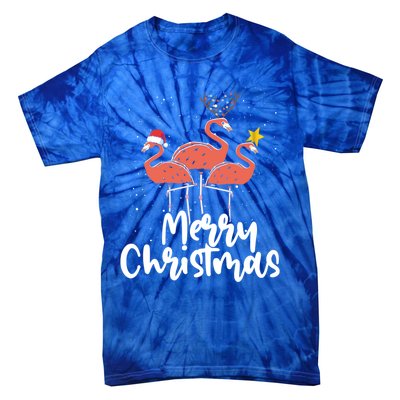 Merry Christmas Pink Flamingo Lover Xmas Wading Bird Gift Tie-Dye T-Shirt