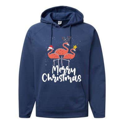 Merry Christmas Pink Flamingo Lover Xmas Wading Bird Gift Performance Fleece Hoodie