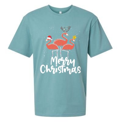 Merry Christmas Pink Flamingo Lover Xmas Wading Bird Gift Sueded Cloud Jersey T-Shirt