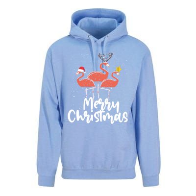 Merry Christmas Pink Flamingo Lover Xmas Wading Bird Gift Unisex Surf Hoodie