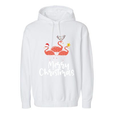 Merry Christmas Pink Flamingo Lover Xmas Wading Bird Gift Garment-Dyed Fleece Hoodie