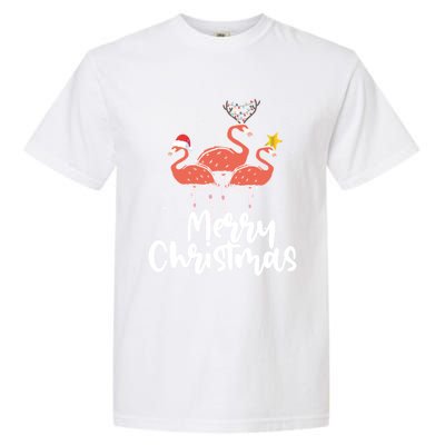 Merry Christmas Pink Flamingo Lover Xmas Wading Bird Gift Garment-Dyed Heavyweight T-Shirt