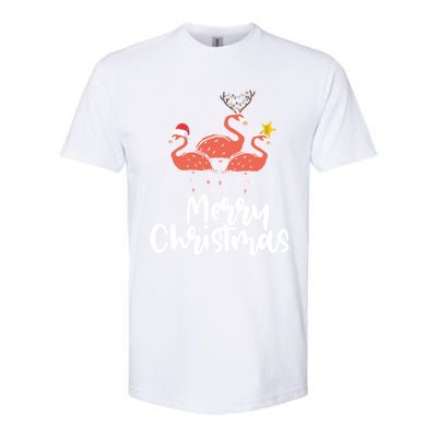 Merry Christmas Pink Flamingo Lover Xmas Wading Bird Gift Softstyle CVC T-Shirt