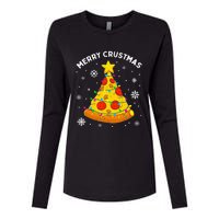 Merry Crustmas Pizza Christmas Tree Xmas Gifts Womens Cotton Relaxed Long Sleeve T-Shirt