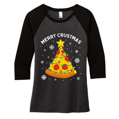 Merry Crustmas Pizza Christmas Tree Xmas Gifts Women's Tri-Blend 3/4-Sleeve Raglan Shirt