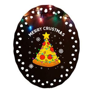 Merry Crustmas Pizza Christmas Tree Xmas Gifts Ceramic Oval Ornament