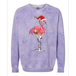 Merry Christmas Pink Flamingo Wine Ing Lights Xmas Tree Funny Gift Colorblast Crewneck Sweatshirt