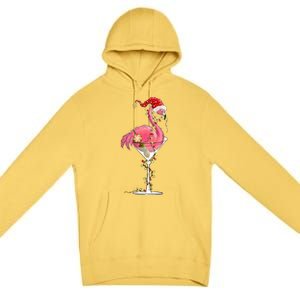 Merry Christmas Pink Flamingo Wine Ing Lights Xmas Tree Funny Gift Premium Pullover Hoodie