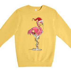 Merry Christmas Pink Flamingo Wine Ing Lights Xmas Tree Funny Gift Premium Crewneck Sweatshirt