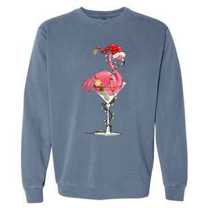 Merry Christmas Pink Flamingo Wine Ing Lights Xmas Tree Funny Gift Garment-Dyed Sweatshirt