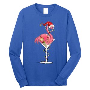 Merry Christmas Pink Flamingo Wine Ing Lights Xmas Tree Funny Gift Long Sleeve Shirt