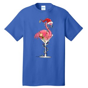 Merry Christmas Pink Flamingo Wine Ing Lights Xmas Tree Funny Gift Tall T-Shirt