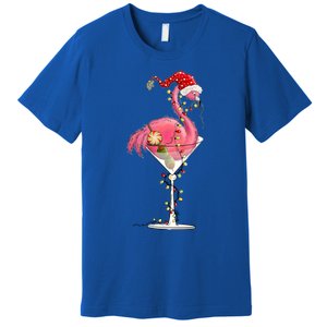 Merry Christmas Pink Flamingo Wine Ing Lights Xmas Tree Funny Gift Premium T-Shirt