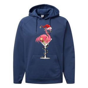 Merry Christmas Pink Flamingo Wine Ing Lights Xmas Tree Funny Gift Performance Fleece Hoodie