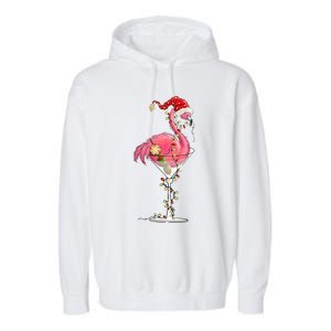 Merry Christmas Pink Flamingo Wine Ing Lights Xmas Tree Funny Gift Garment-Dyed Fleece Hoodie