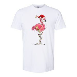 Merry Christmas Pink Flamingo Wine Ing Lights Xmas Tree Funny Gift Softstyle CVC T-Shirt