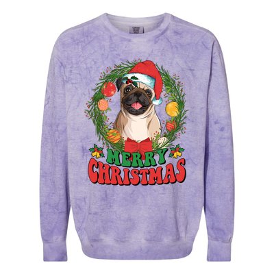 Merry Christmas Pug Santa Hat Dog Lovers Ugly Sweater Xmas Gift Colorblast Crewneck Sweatshirt