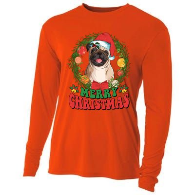 Merry Christmas Pug Santa Hat Dog Lovers Ugly Sweater Xmas Gift Cooling Performance Long Sleeve Crew