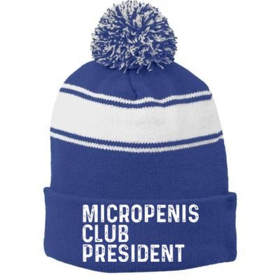 Micropenis Club President Funny Meme Sarcastic Stupid Cringe Stripe Pom Pom Beanie