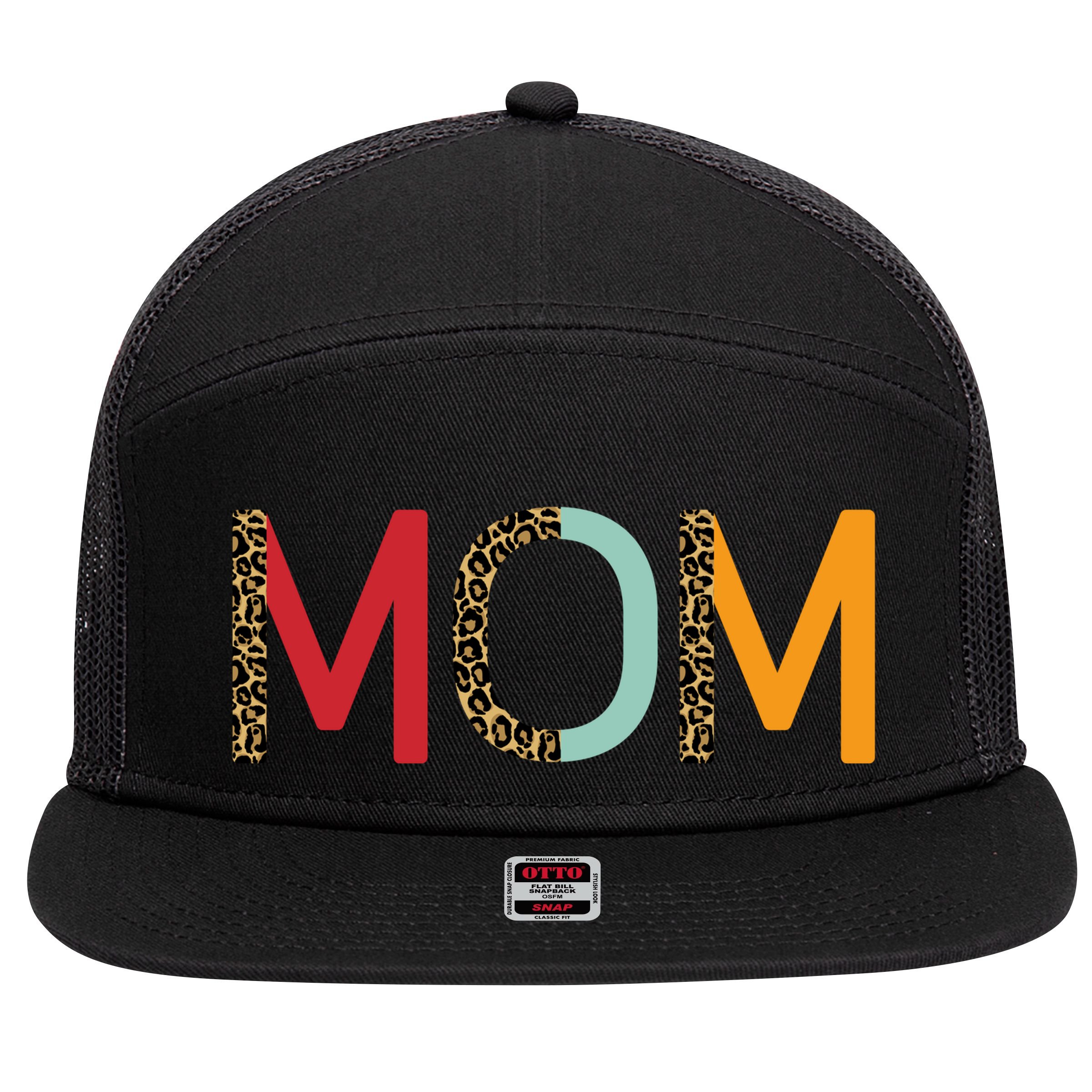 Mom Cheetah Print Cute Gift 7 Panel Mesh Trucker Snapback Hat