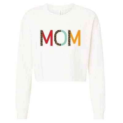 Mom Cheetah Print Cute Gift Cropped Pullover Crew