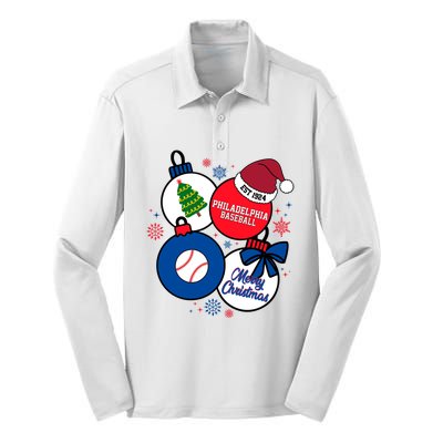 Merry Christmas Philadelphia Baseball Est 1924 Silk Touch Performance Long Sleeve Polo