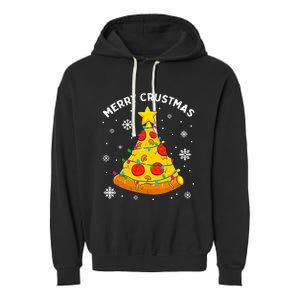 Merry Crustmas Pizza Christmas Tree Xmas Garment-Dyed Fleece Hoodie