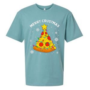 Merry Crustmas Pizza Christmas Tree Xmas Sueded Cloud Jersey T-Shirt