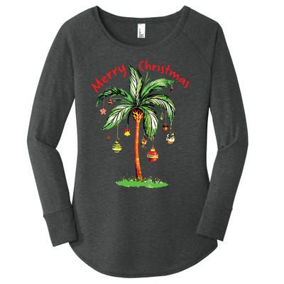 Merry Christmas Palm Tree Hawaii Hawaiian Tropical Christmas Women's Perfect Tri Tunic Long Sleeve Shirt