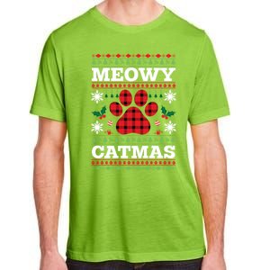 Meowy Catmas Paw Ugly Christmas Plaid Adult ChromaSoft Performance T-Shirt